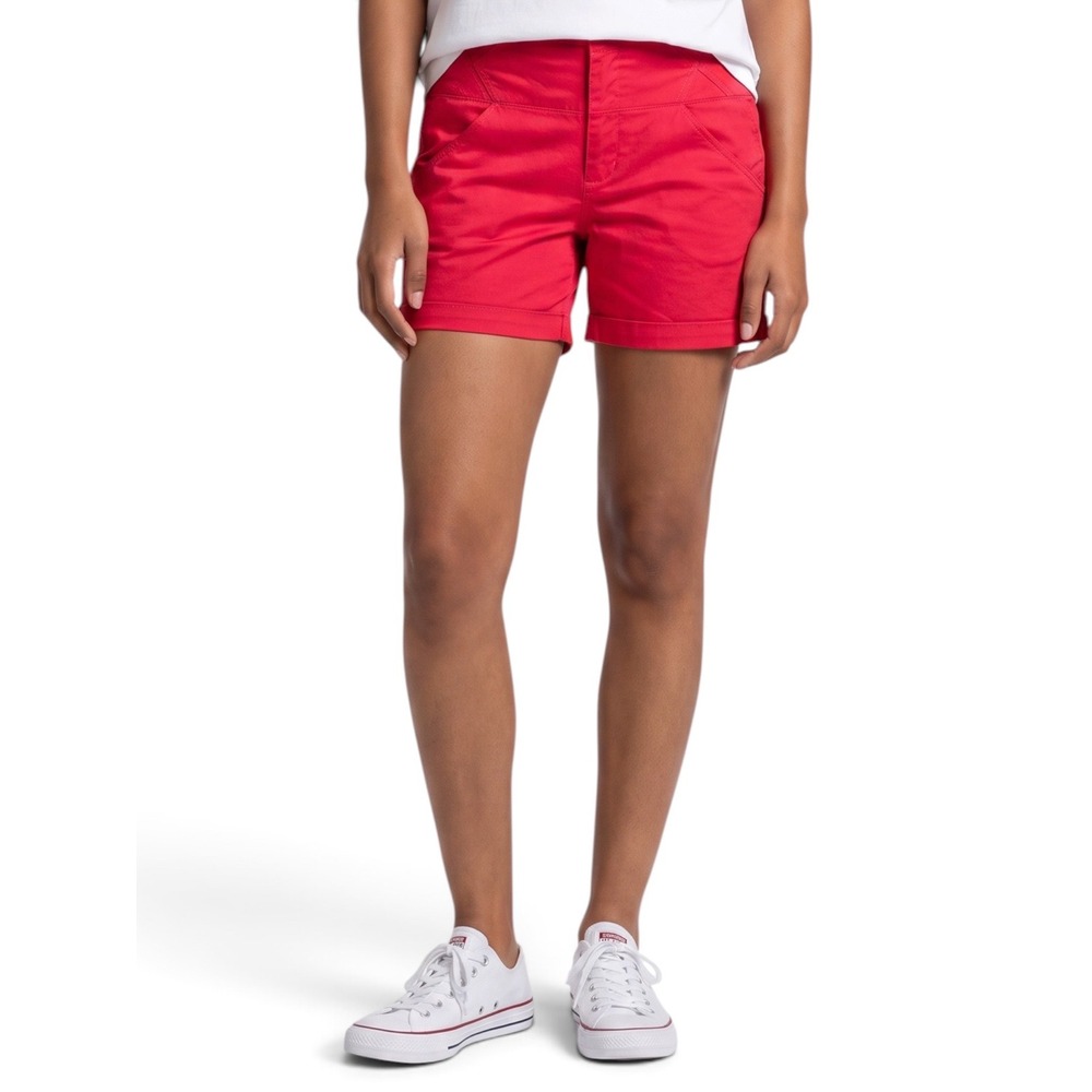Copper Key Womens Red Chino Shorts Mid Rise Stretch Casual Summer 4-Pocket 3